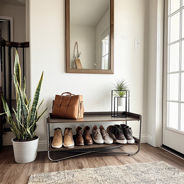 Slim Boot Tray Entryway Modern Wood And Metal Shoe Rack Decor Steals
