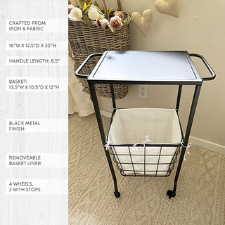 Rolling Side Table With Basket