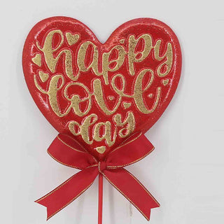 Red Happy Love Day heart metal garden stake