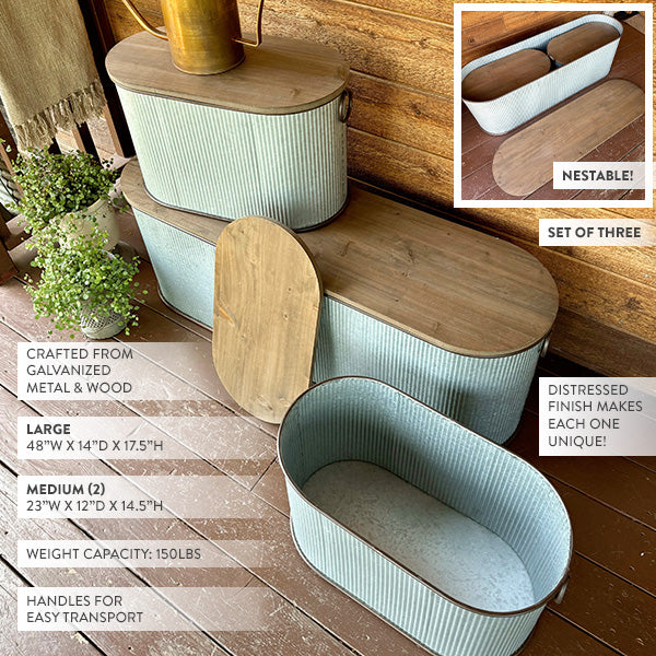 Nestable Galvanized Metal Storage Bench Decor Steals