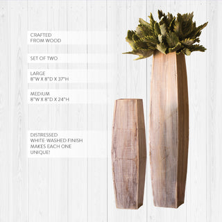 Distressed whitewashed wooden floor vases set of two