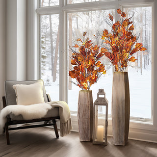 Wooden floor vases with fall foliage decor