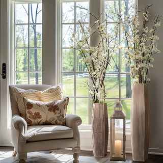 Wooden floor vases with fall foliage decor