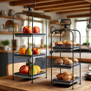 Rustic three-tier galvanized metal stand set