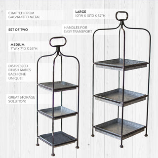Set of two galvanized metal three-tier stands