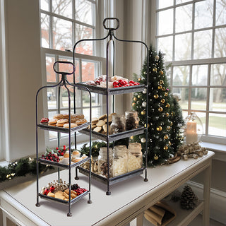 Christmas display with galvanized metal tiered stands