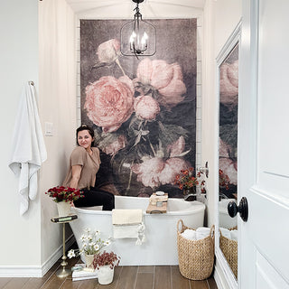 Oversized Blooming Pink Roses Paper Wall Tapestry