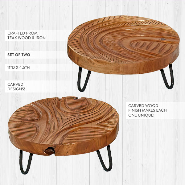 Teak Wood Risers, Set of 2 - Decor Steals