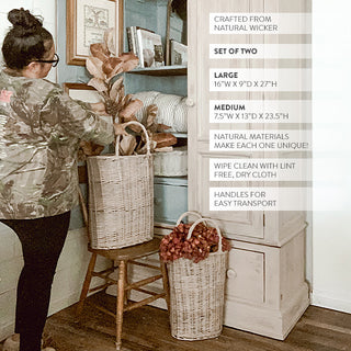 Tall Oval Wicker Baskets, Set of 2