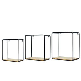 Three size metal wood cube wall shelves set