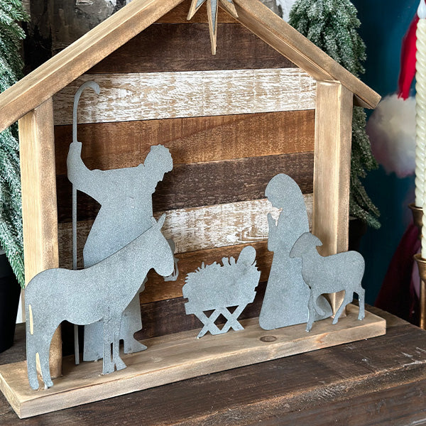 Rustic Wood and Metal Tabletop Nativity Scene - Decor Steals