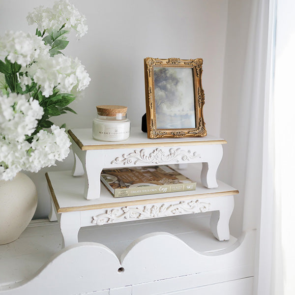 Antique Small Riser Antique Inspired Ornate White Wood Risers - Decor Steals