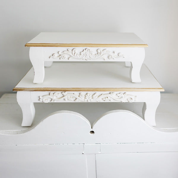Antique Inspired Ornate White Wood Risers - Decor Steals