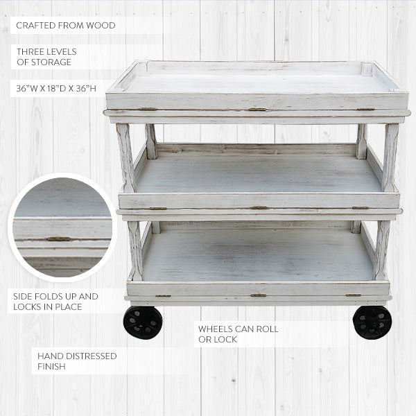 White Wooden Bakery Cart - Decor Steals