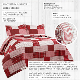 REVERSIBLE Christmas Quilt-Inspired Bedding 3 Piece Set, Pick Your Size