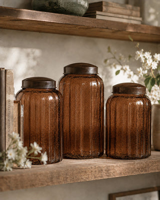Amber Glass Jar with Antique Lid - Choose Your Size