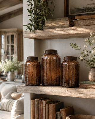Amber Glass Jar with Antique Lid - Choose Your Size