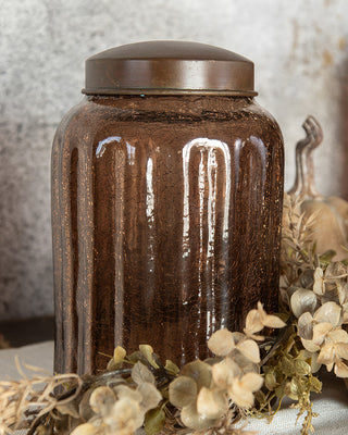 Amber Glass Jar with Antique Lid - Choose Your Size