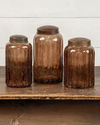Amber Glass Jar with Antique Lid - Choose Your Size