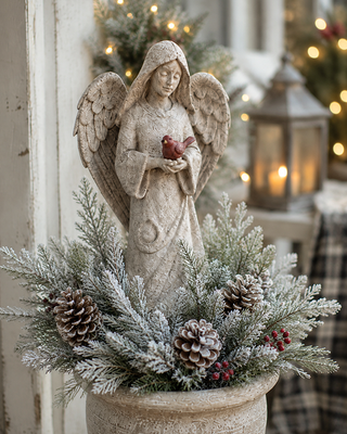 Cardinal Garden Angel Statue Cottage Decor
