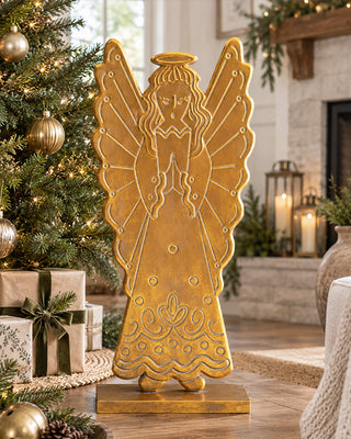 Grand Antiqued Gold Metal Angel Sculpture