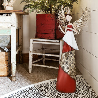 30 Inch Gold and Red Filigree Angel Figurine