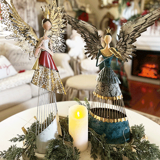 Handcrafted Metal Angel Figurine with Layered Wings, Choose Your Style