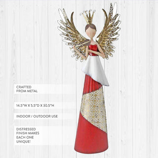 30 Inch Gold and Red Filigree Angel Figurine