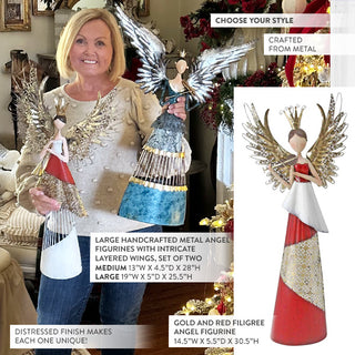 Handcrafted Metal Angel Figurine with Layered Wings, Choose Your Style