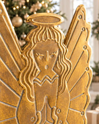 Grand Antiqued Gold Metal Angel Sculpture