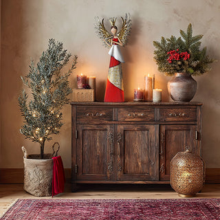 30 Inch Gold and Red Filigree Angel Figurine