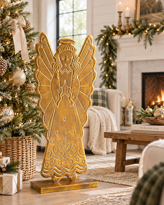 Grand Antiqued Gold Metal Angel Sculpture