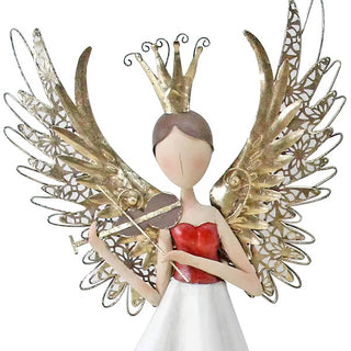 30 Inch Gold and Red Filigree Angel Figurine
