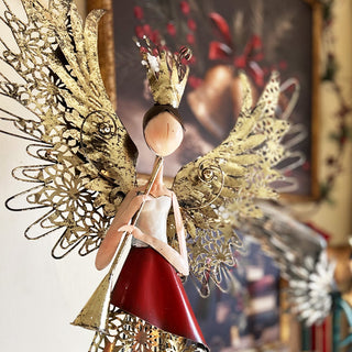 Handcrafted Metal Angel Figurine with Layered Wings, Choose Your Style
