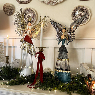 Handcrafted Metal Angel Figurine with Layered Wings, Choose Your Style