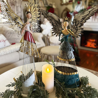 Handcrafted Metal Angel Figurine with Layered Wings, Choose Your Style