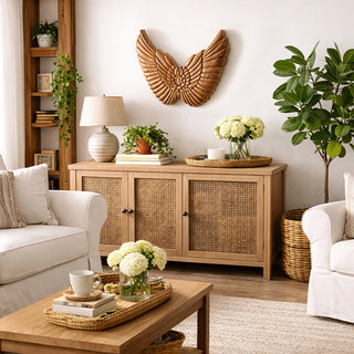 Rustic carved wood wing wall decor living room
