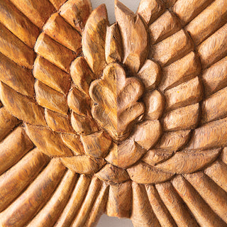 Detailed carved wood wing texture close up