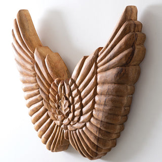 Hand carved wooden wing wall decor centerpiece