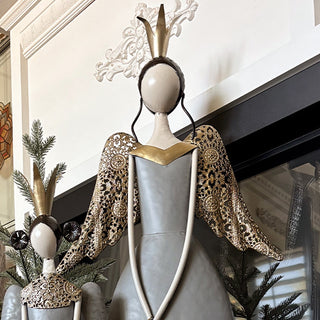 Premium metal angel figurines with open-back design gold wings crown and faceless silhouette holiday decor