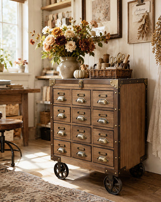 Apothecary Rolling Cabinet Multi Drawer Wood Storage Kitchen Island