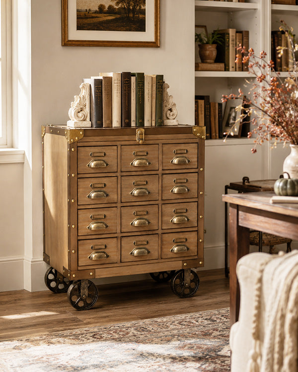 Apothecary Rolling Cabinet Multi Drawer Wood Storage Kitchen Island