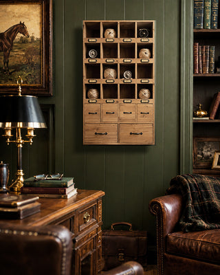 16 Cubby Vintage Wood Apothecary Cabinet