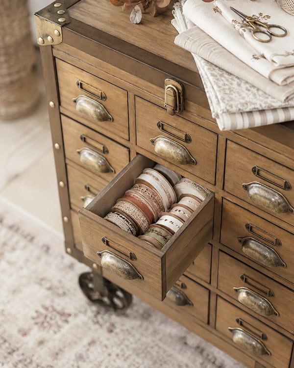 Apothecary Rolling Cabinet Multi Drawer Wood Storage Kitchen Island