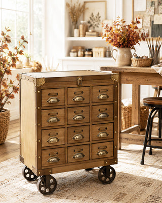 Apothecary Rolling Cabinet Multi Drawer Wood Storage Kitchen Island