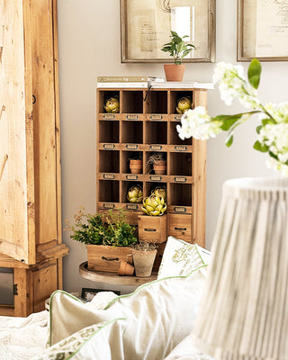 16 Cubby Vintage Wood Apothecary Cabinet