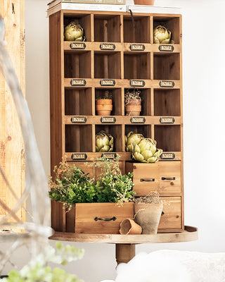 16 Cubby Vintage Wood Apothecary Cabinet