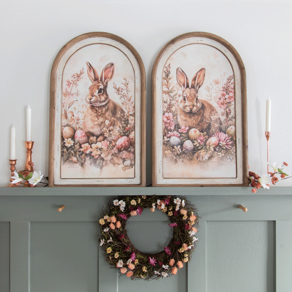  Set of 2 double-sided vintage bunny arch prints farmhouse Easter spring wall decor