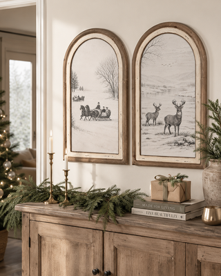 Double Sided Winter Holiday Wall Art, Set of 2, Reversible Panels