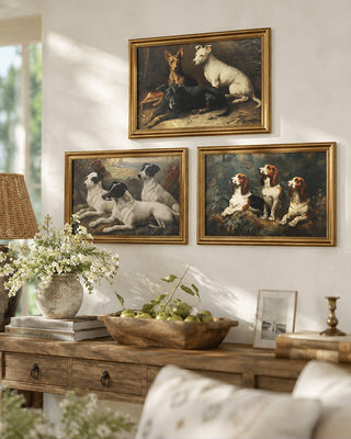 Double Sided Framed Dog Cat Art, Set of 3 Portrait Wall Decor